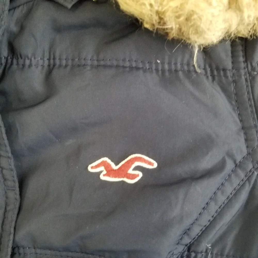 Y2K Hollister Jacket Womens Small Blue Faux Fur Hooded Down Coat Vintage Sherpa‎